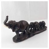 Elephant Family Figurine - Dark Brown Sculpture on Base