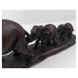 Elephant Family Figurine - Dark Brown Sculpture on Base