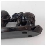 Elephant Family Figurine - Dark Brown Sculpture on Base