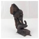 Elephant Sculpture - Resin Two-Elephant Figurine, Brown Finish