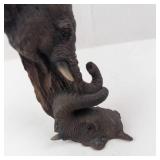 Elephant Sculpture - Resin Two-Elephant Figurine, Brown Finish