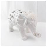 Elephant Filigree Ceramic Figurine - White Openwork Elephant Sculpture