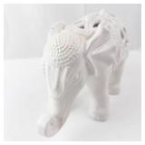 Elephant Filigree Ceramic Figurine - White Openwork Elephant Sculpture
