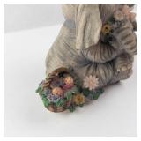 2 Elephant Family Figurine - Floral Crowns, Basket of Fruit - Musical Sculptures