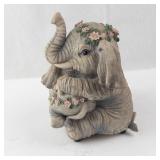 2 Elephant Family Figurine - Floral Crowns, Basket of Fruit - Musical Sculptures