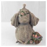 2 Elephant Family Figurine - Floral Crowns, Basket of Fruit - Musical Sculptures