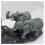 Two Elephant Figurines on Rock Base - Gray Resin Statue