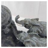 Two Elephant Figurines on Rock Base - Gray Resin Statue