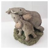 Classic Critters Elephant Family Figurine - Mother with Calf on Rock Base