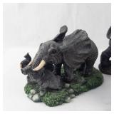 Elephant Figurine Set - 6 Resin Wildlife Statues on Rock Base