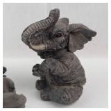 Elephant Figurine Set - 6 Resin Wildlife Statues on Rock Base