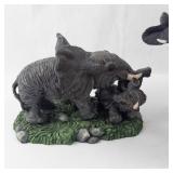 Elephant Figurine Set - 6 Resin Wildlife Statues on Rock Base