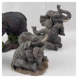 Elephant Figurine Set - 6 Resin Wildlife Statues on Rock Base
