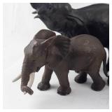 Elephant Figurine Set - 6 Resin Wildlife Statues on Rock Base