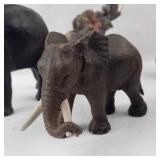 Elephant Figurine Set - 6 Resin Wildlife Statues on Rock Base