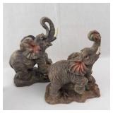 Elephant Figurine Set - 6 Resin Wildlife Statues on Rock Base