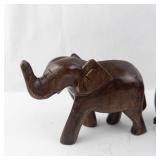 4 Elephant Figurines - Hand-Carved Brown Wood Elephants Group