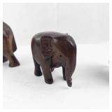 4 Elephant Figurines - Hand-Carved Brown Wood Elephants Group