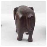 4 Elephant Figurines - Hand-Carved Brown Wood Elephants Group