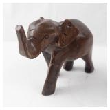 4 Elephant Figurines - Hand-Carved Brown Wood Elephants Group