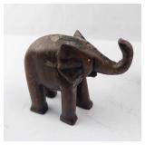 4 Elephant Figurines - Hand-Carved Brown Wood Elephants Group