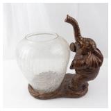 Bronze Elephant Sculpture - Crackle Glass Vase