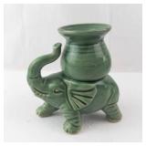 Elephant Bud Vase - Green Ceramic Elephant with Vase on Back