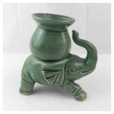 Elephant Bud Vase - Green Ceramic Elephant with Vase on Back