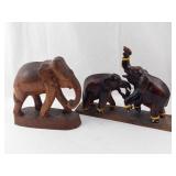 Hand-Carved Wooden Elephant Sculpture - Group of Elephants on Base