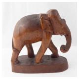 Hand-Carved Wooden Elephant Sculpture - Group of Elephants on Base