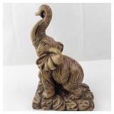 Elephant Figurine On Rock Base - Raised Trunk- Decorative Sculpture