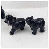 Elephant Family Figurines - Black Resin Sculptures, Set of 3