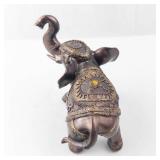 Bronze Elephant Figurine with Ornate Saddle and Bell - Decorative Sculpture