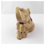Elephant Figurine - Trunk Up, Beige Ceramic Statue with Brown Accents