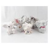 6-Piece Porcelain Elephant Figurine Set - Crackle Glaze & Floral Accents