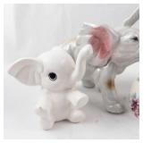 6-Piece Porcelain Elephant Figurine Set - Crackle Glaze & Floral Accents