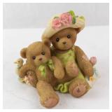 Cherished Teddies Mom & Baby Bear Figurine with Duck - Green Dress & Flower Hat