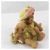 Cherished Teddies Mom & Baby Bear Figurine with Duck - Green Dress & Flower Hat