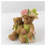 Cherished Teddies Mom & Baby Bear Figurine with Duck - Green Dress & Flower Hat