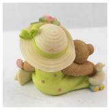 Cherished Teddies Mom & Baby Bear Figurine with Duck - Green Dress & Flower Hat