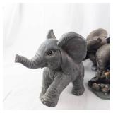 Elephant Family Figurine Set - Resin Elephant Sculptures on Rock Base