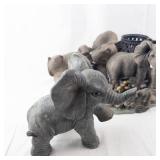 Elephant Family Figurine Set - Resin Elephant Sculptures on Rock Base