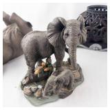 Elephant Family Figurine Set - Resin Elephant Sculptures on Rock Base