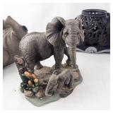 Elephant Family Figurine Set - Resin Elephant Sculptures on Rock Base