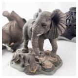 Elephant Family Figurine Set - Resin Elephant Sculptures on Rock Base