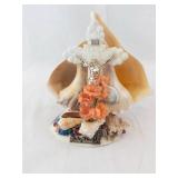 Padre Island Shell Diorama with Cross & Peach Flowers - Seashell Beach Decor