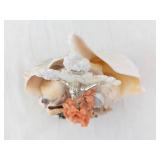 Padre Island Shell Diorama with Cross & Peach Flowers - Seashell Beach Decor