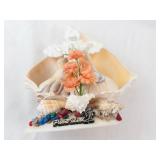 Padre Island Shell Diorama with Cross & Peach Flowers - Seashell Beach Decor