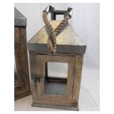 Set of two Rustic Metal Lanterns with Glass Panels