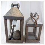 Set of two Rustic Metal Lanterns with Glass Panels